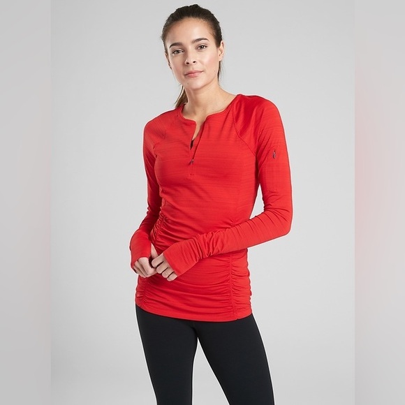 Athleta Pacifica Contoured Long Sleeve UPF Shirt Red Top Zip 161 - Picture 1 of 12